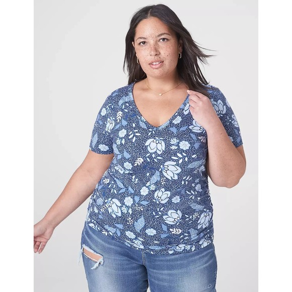 Lane Bryant Modern Jersey Ruched Tee Womens Size‎ 22/24 V-Neck Short Sleeve NWT - Picture 1 of 9